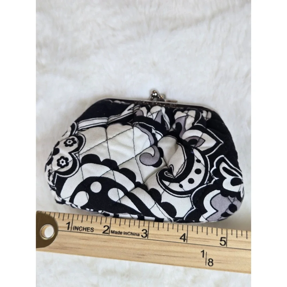 Vera Bradley Night and Day Quilted Kisslock Coin Purse Black White Floral Pouch - Picture 9 of 9